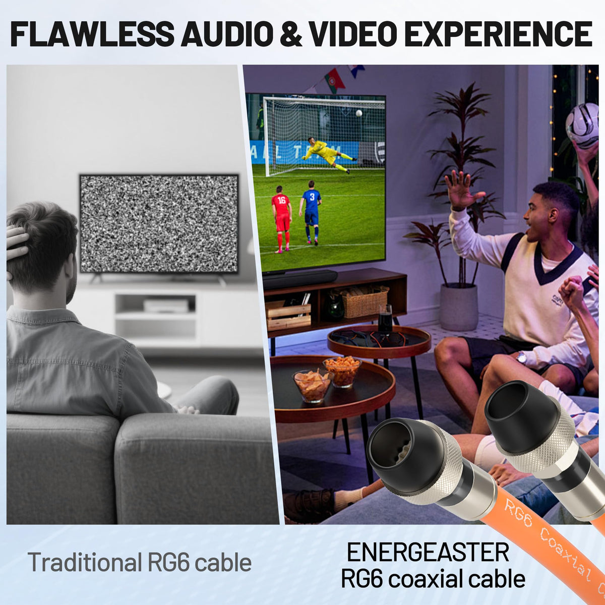 energeaster 10FT RG6 Coaxial Cable with Waterproof Rubber Boot, Black