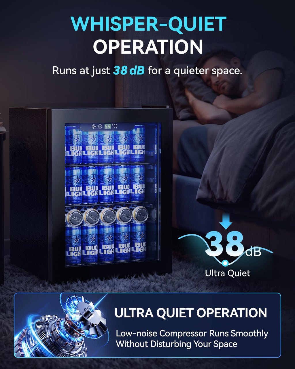 2.5 Cu.Ft Beverage Fridge, Glass Door Mini Fridge, Silver, 96 Can