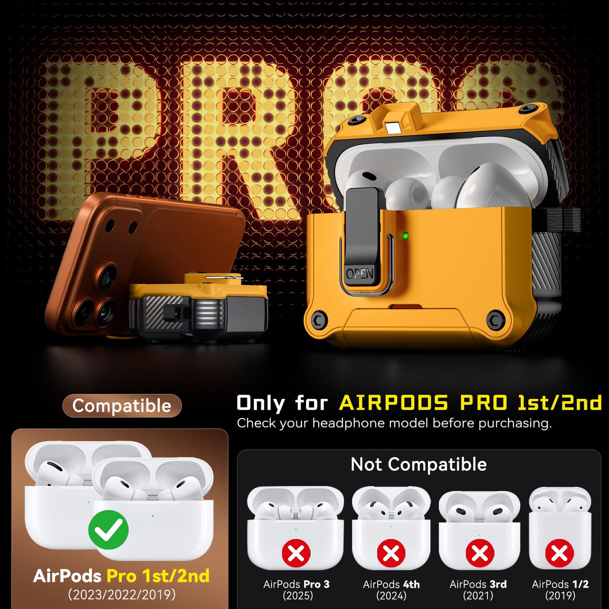 Inesore for AirPods AirPods Pro 1st/2nd Case with Secure Lock (Black)