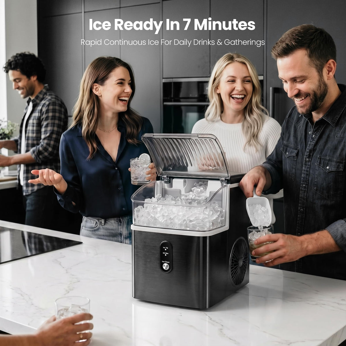 Crzoe Nugget Ice Maker Countertop, 35lbs/Day, Portable Pebble Ice Machine