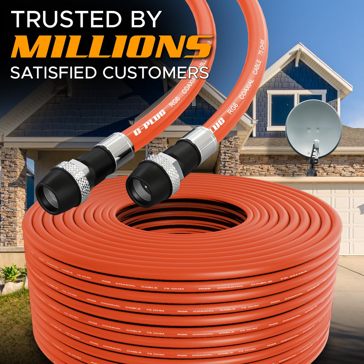 G-PLUG 40FT RG6 Coaxial Cable Extender - Coax Cable Cord, Triple Shielded