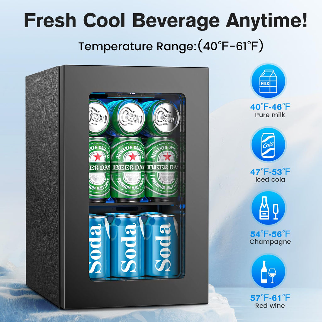 Electactic 48 Can Beverage Refrigerator,12 Bottle Wine Cooler with Seamless Stainless Steel & Glass Door, Digital Temperature Display, Countertop Mini Fridge for Soda, Wine or Beer, Silver