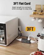 3Ft Short Extension Cord with Multiple Outlets, Surge Protector Power Strip