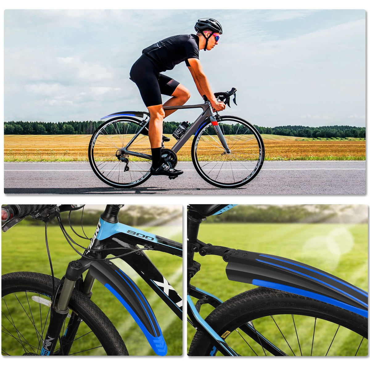 Bike Mudguard Set, Portable Adjustable Road Mountain Bike Bicycle Cycling Tires Front and Rear Mud Guard Fenders for MTB Mountain Road Bike