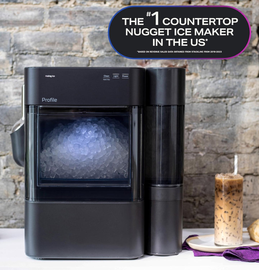 GE Profile Opal Ultra, Countertop Nugget Ice Maker, 1 Gal XL Side Tank, *Amazon Exclusive*, 38 lbs/Day, Pebble Pellet Crushed Ice Machine, WiFi Stainless Steel