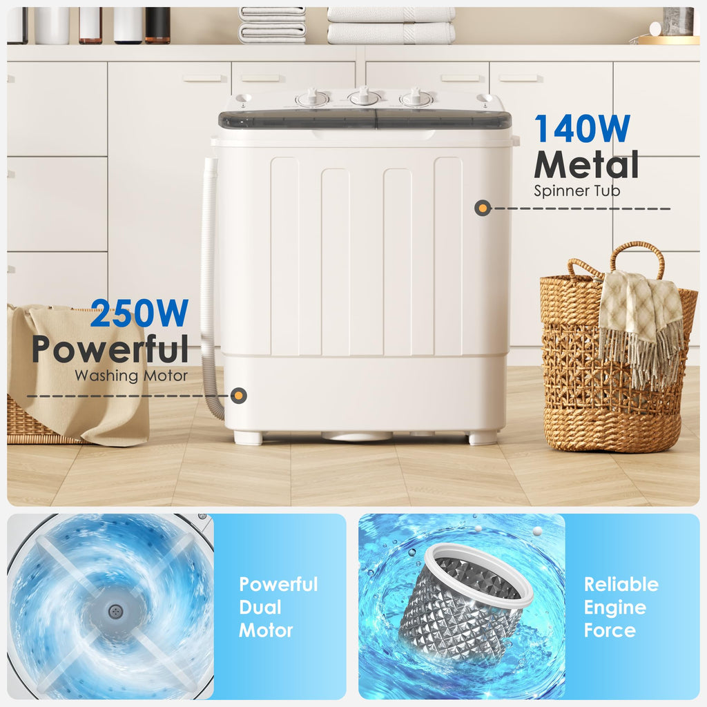 INTERGREAT Portable Washer and Dryer, 25lbs Mini Small Washing Machine Combo with Spin Dryer, Compact Twin Tub Laundry Washer Machine for Apartments, Dorm, Rv, Camping, Blue