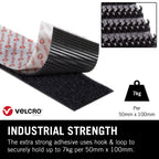 VELCRO Brand, Heavy Duty Stick On Tape, Cut-to-Length Industrial Extra Strong Double Sided Hook & Loop Self Adhesive Tape Perfect for Room Décor & Home, Office, Garage Use, White, 50mm x 1m