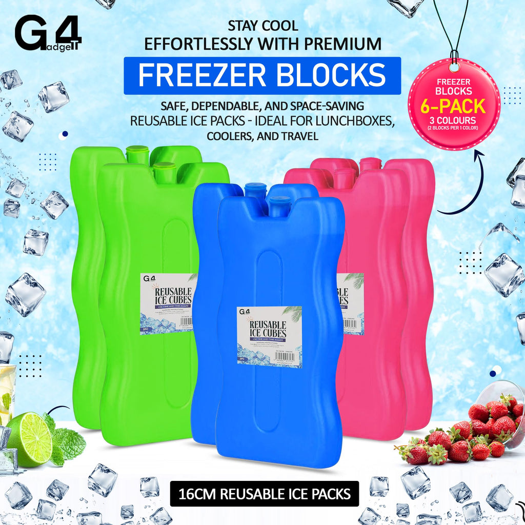 G4GADGET 16cm Freezer Blocks – Pack of 4 – Long-Lasting Reusable Ice Packs for Coolers, Picnic Bags, Travel & Outdoor Adventures – Ideal for Beach & Hiking Trips