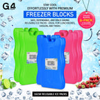 G4GADGET 16cm Freezer Blocks – Pack of 4 – Long-Lasting Reusable Ice Packs for Coolers, Picnic Bags, Travel & Outdoor Adventures – Ideal for Beach & Hiking Trips