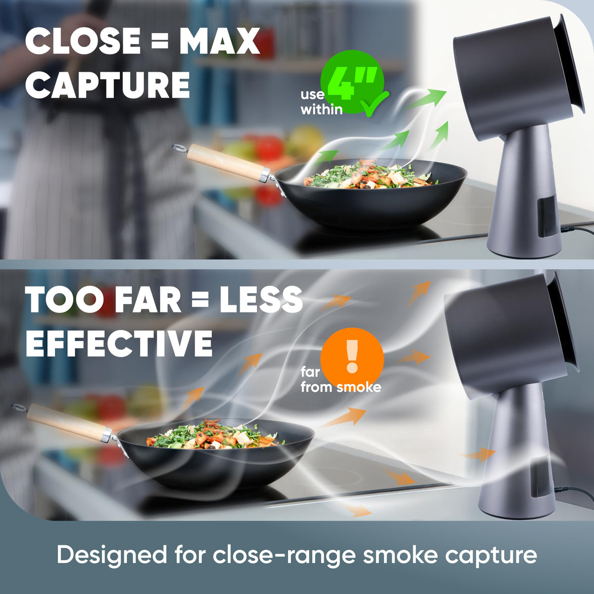 BREETEE Portable Range Hood Kitchen–5-Layer Filter Compact Desktop Exhaust Fan, Powerful 3-Speed Smoke Removal, Low Noise Countertop Range Hood, Oil Cup, for Apartments, Dorm, RV, Indoor BBQ – Black