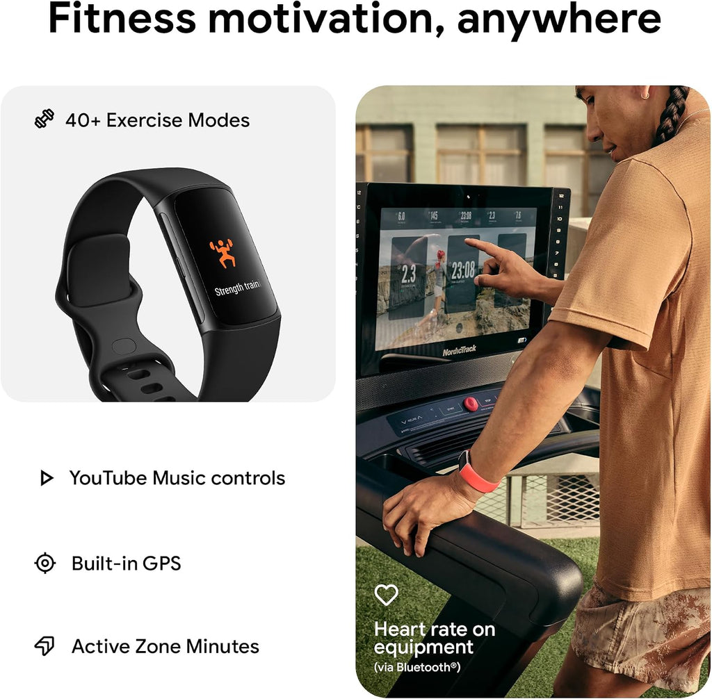 Fitbit Google Charge 6 Activity Tracker with 3 Months Google Health Membership Included, 7 Days Battery Life and Google Wallet and Maps, Obsidian/Black Aluminum