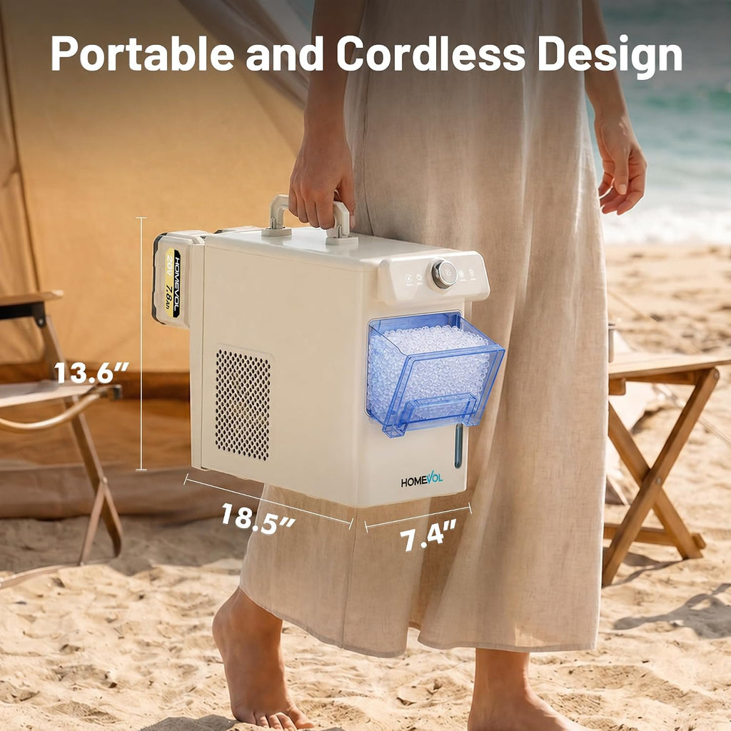 2 in 1 Cordless Countertop Ice Maker, Battery Powered Portable Countertop Ice Machine, 6-Minute Fast Ice Cubes with 2 Size, 40lbs Daily, 40dB Quiet, Self-Cleaning, 2 × 7.8Ah Battery, Stainless Steel