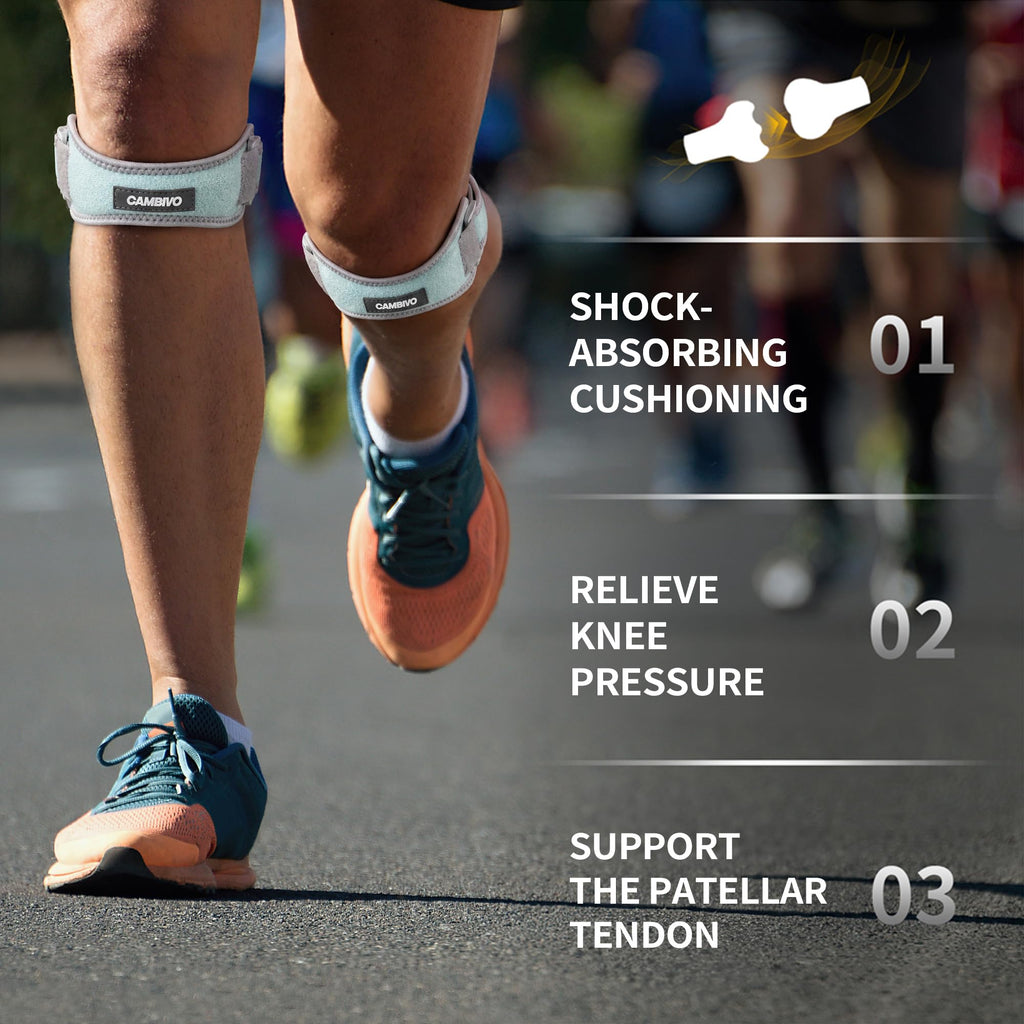 CAMBIVO 2 Pack Patella Tendon Knee Strap for Meniscus Tear & Osgood Schlatters Relief - Adjustable Knee Support for Running Stability, Jumper's Knee, Hiking & Gym Squats