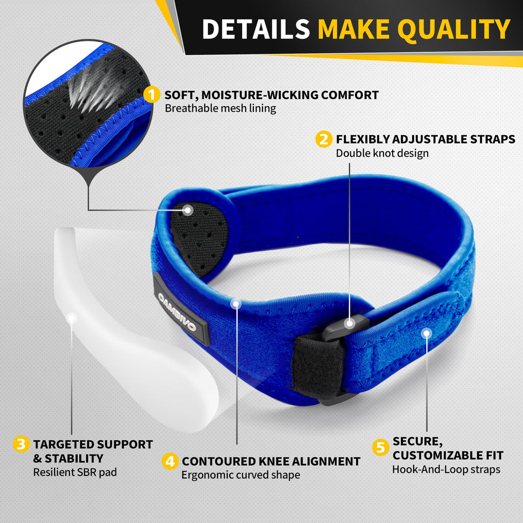 CAMBIVO 2 Pack Patella Tendon Knee Strap for Meniscus Tear & Osgood Schlatters Relief - Adjustable Knee Support for Running Stability, Jumper's Knee, Hiking & Gym Squats