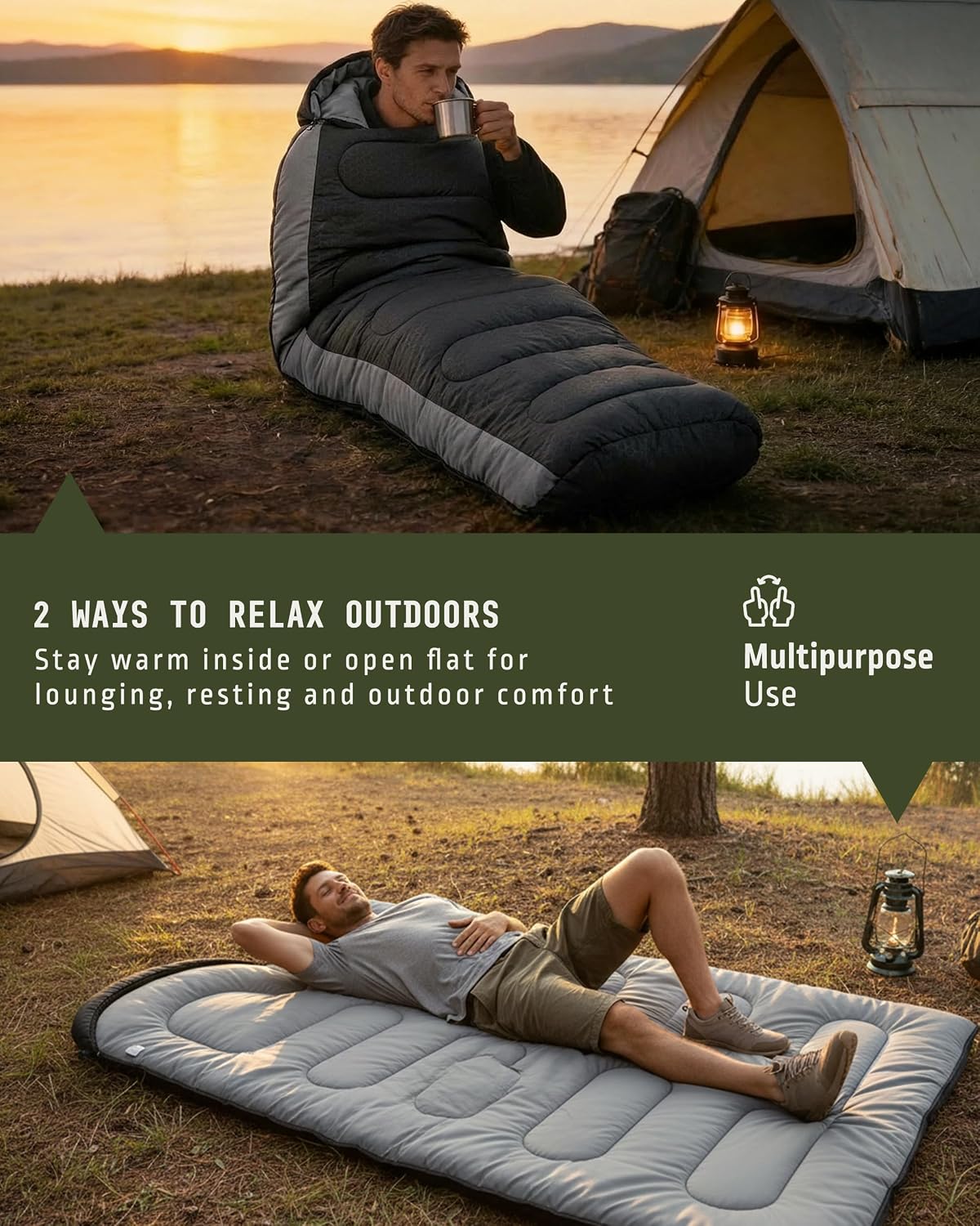 Voyager Sleeping Bag for Adults, Lightweight 3-4 Season Waterproof Camping