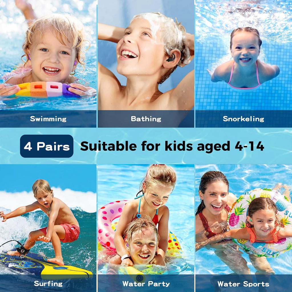 Swimming Ear Plugs for Kids,4 Pairs Reusable Silicone Ear Plugs Swimming
