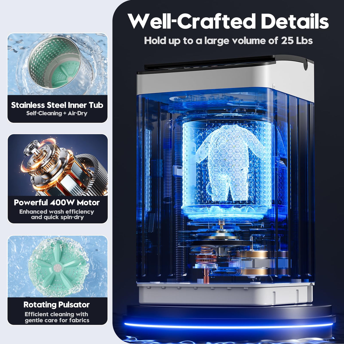 Auertech 18 lbs Portable Washing Machine, Fully Automatic Portable Washer with LED Display, 7 Wash Cycles, 4 Water Levels, Top Load Washing Machine for Apartment, RV, Dorm, Home