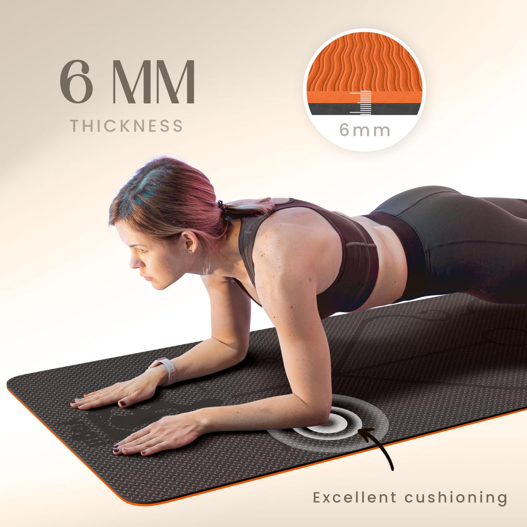 Yogii Yoga Mat - Non-Slip 6mm Thick TPE & Travel-friendly Yoga Mat - Perfect for Home & Gym Exercise Fitness & Pilates - With Laser Alignment Guides for Men & Women