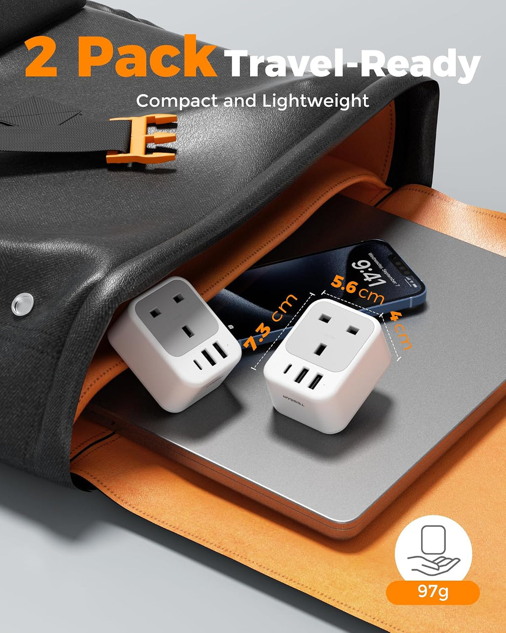 TESSAN UK to US Plug Adaptor 2 Pack, Type B USA Travel Adapter with USB C