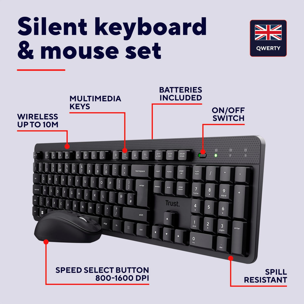 Trust Taro Wired Keyboard and Mouse Set QWERTY UK Layout, Black