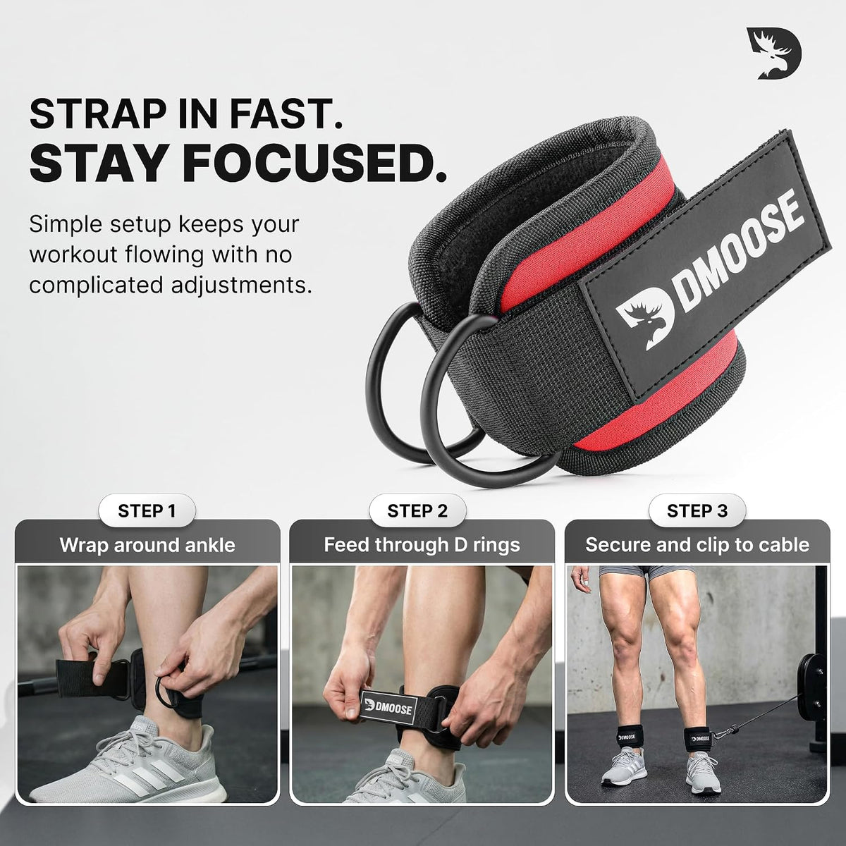 DMoose Fitness Ankle Strap for Cable Machine - One Size Fit with Premium Padding Cuffs - Cable Kickback Ankle Straps - Gym Attachments & Lower Body Exercises