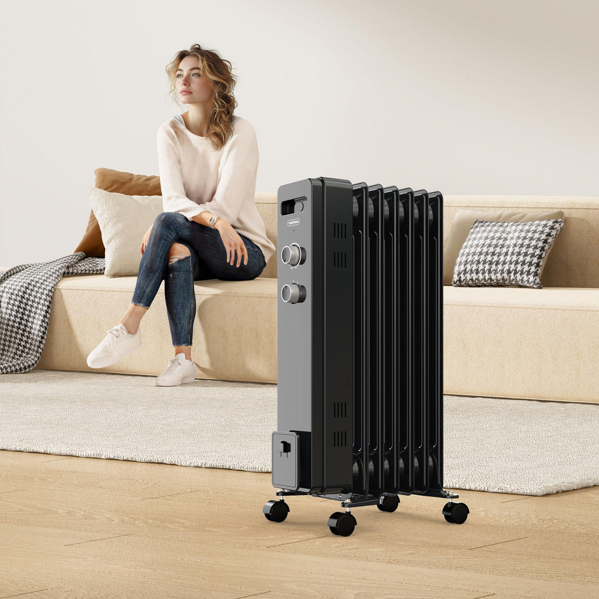 VonHaus Oil Filled Radiator 11 Fins – 2500W, 3 Heat Settings, 24 Hour Timer