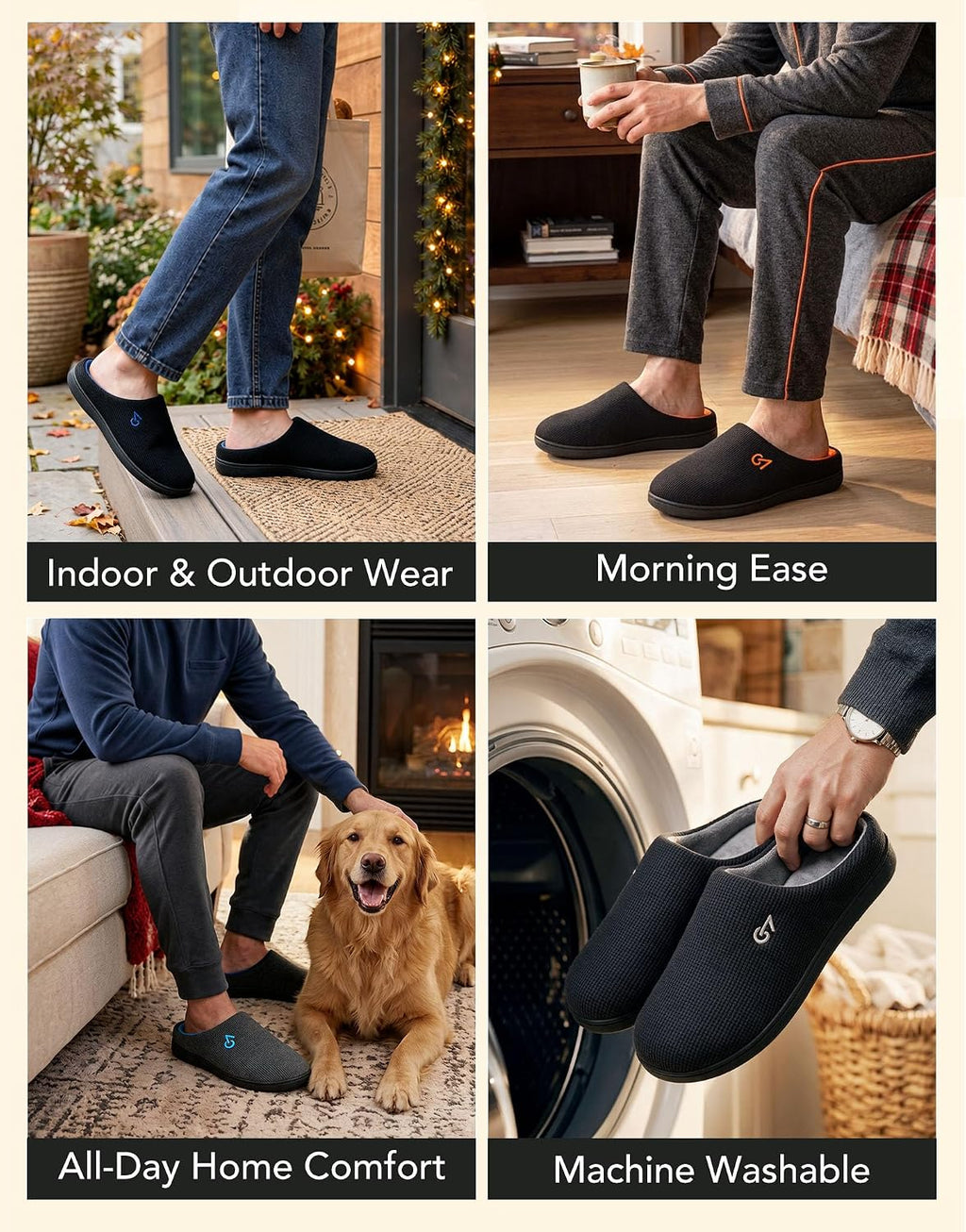 VeraCosy Men's Two-Tone Memory Foam Slippers