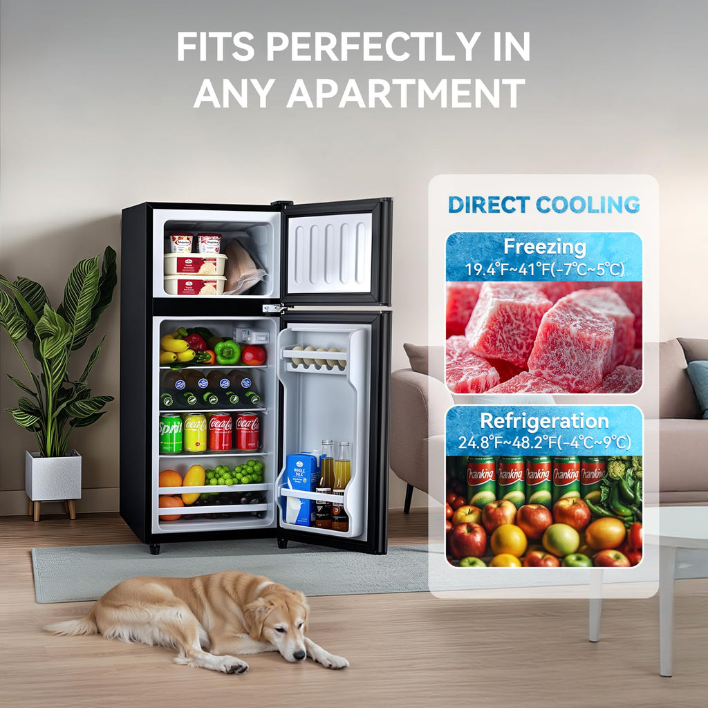 Anypro 4.0 Cu.Ft Fridge with Bottom Freezer, 2 Door Refrigerator with Drawer, 7 Level Temperatures and Adjustable Shelves for Bedroom, Dorm, Office, Apartment, Silver