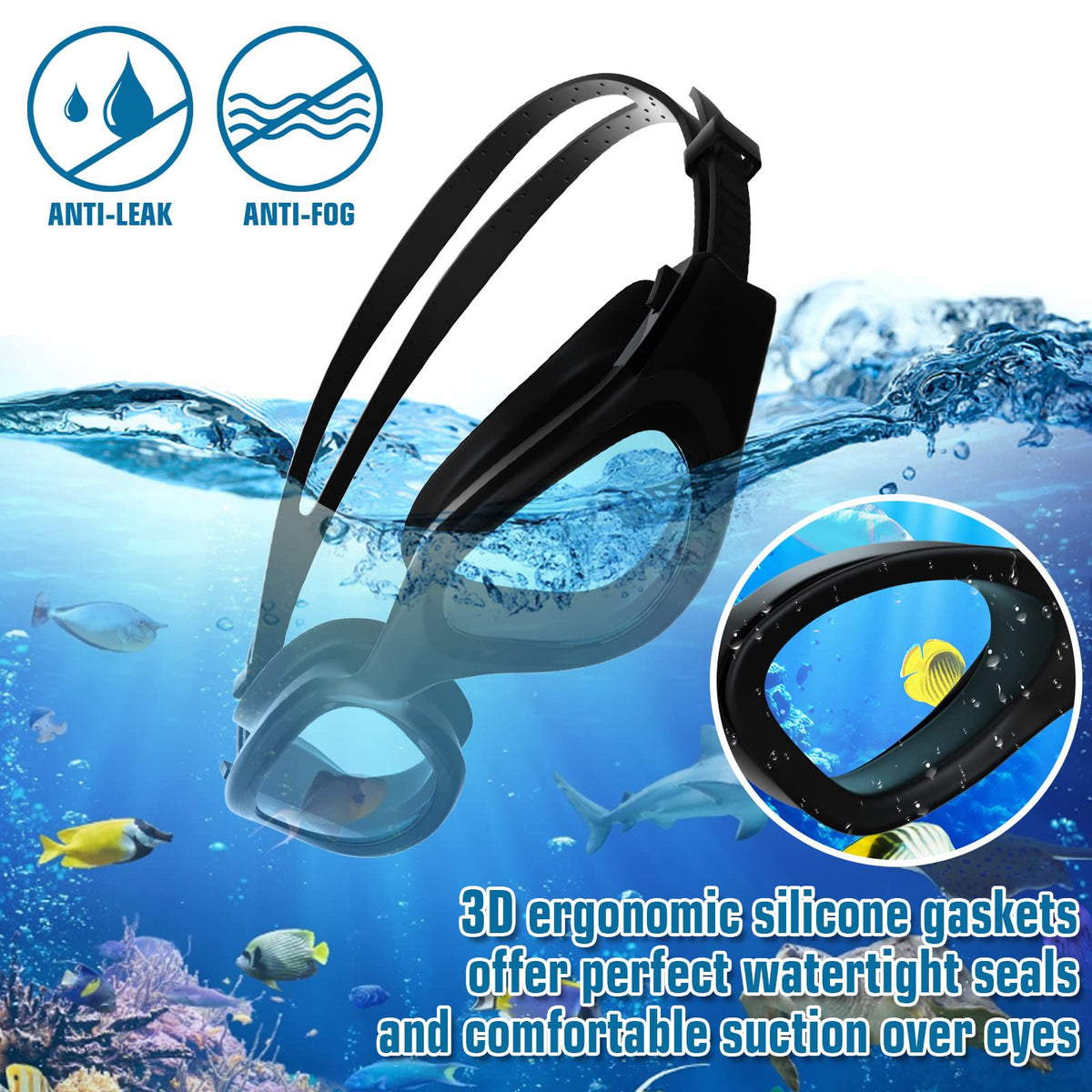 Winline Adult Swimming Goggles,Open Water Goggles Swimming Anti Fog UV Protection No Leakage Clear Vision Easy to Adjust for Adults Men Women Teenagers
