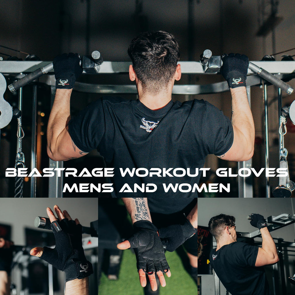 BEAST RAGE Gym Gloves Weight lifting Gloves Training Anti Slip Padded Palm Half Finger Powerlifting Workout Exercise Gloves for Men and Women