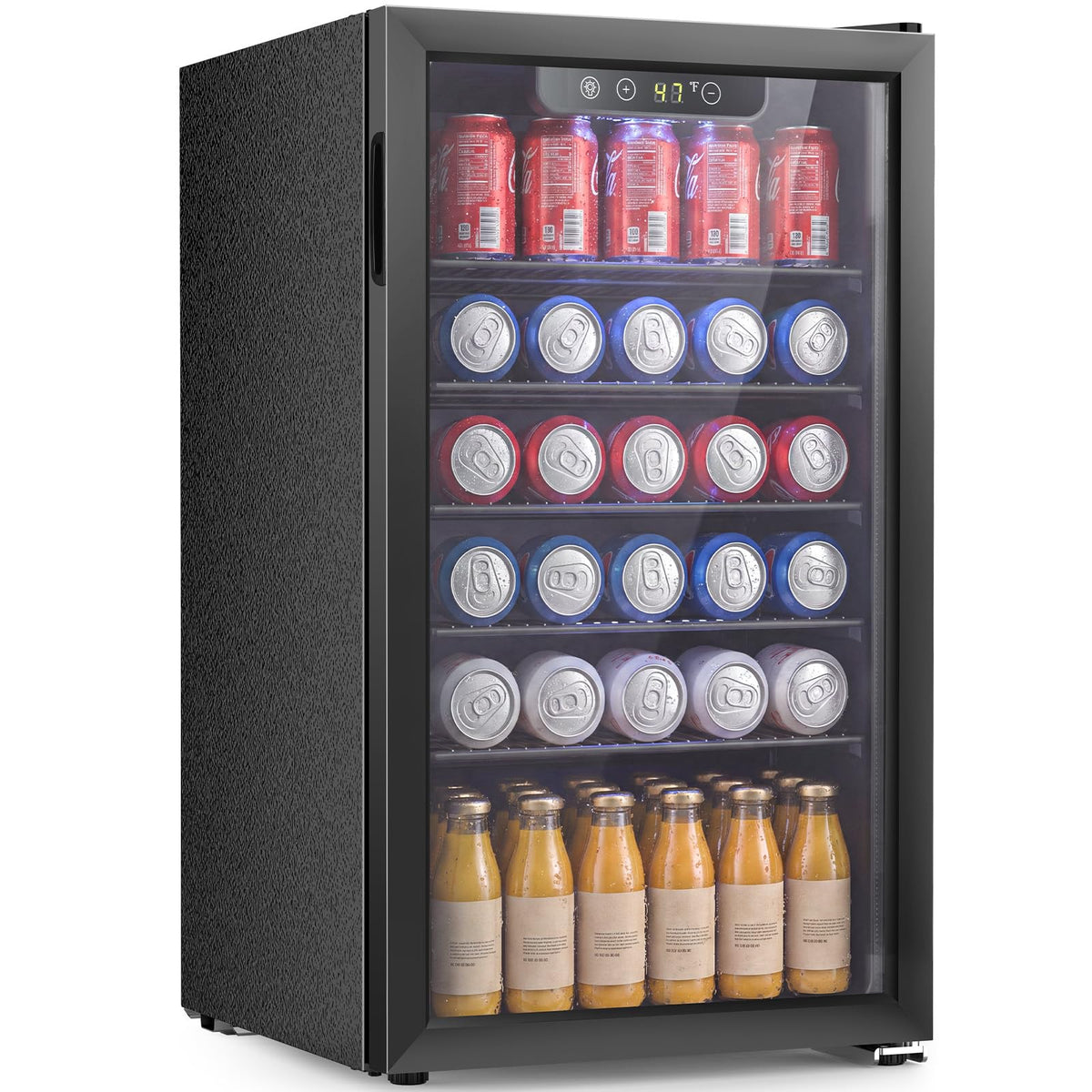 Electactic 48 Can Beverage Refrigerator,12 Bottle Wine Cooler with Seamless Stainless Steel & Glass Door, Digital Temperature Display, Countertop Mini Fridge for Soda, Wine or Beer, Silver