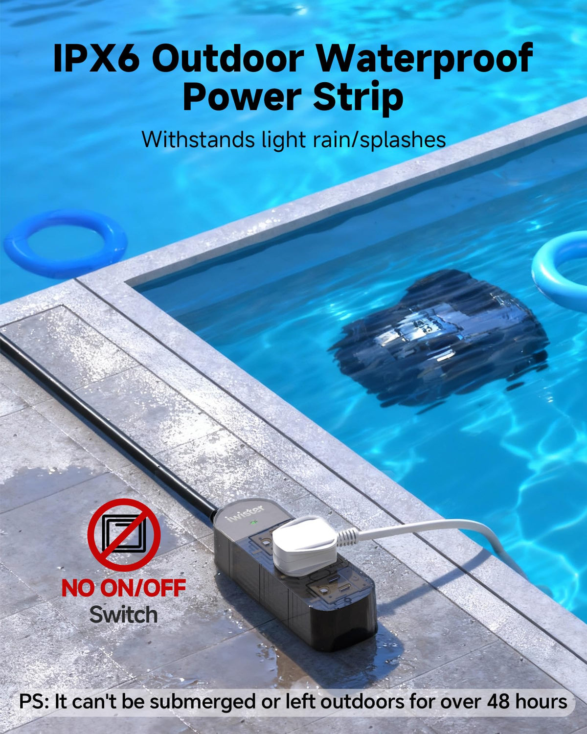 Outdoor Power Strip Weatherproof, 3 AC Outlets, 5FT Extension Cord