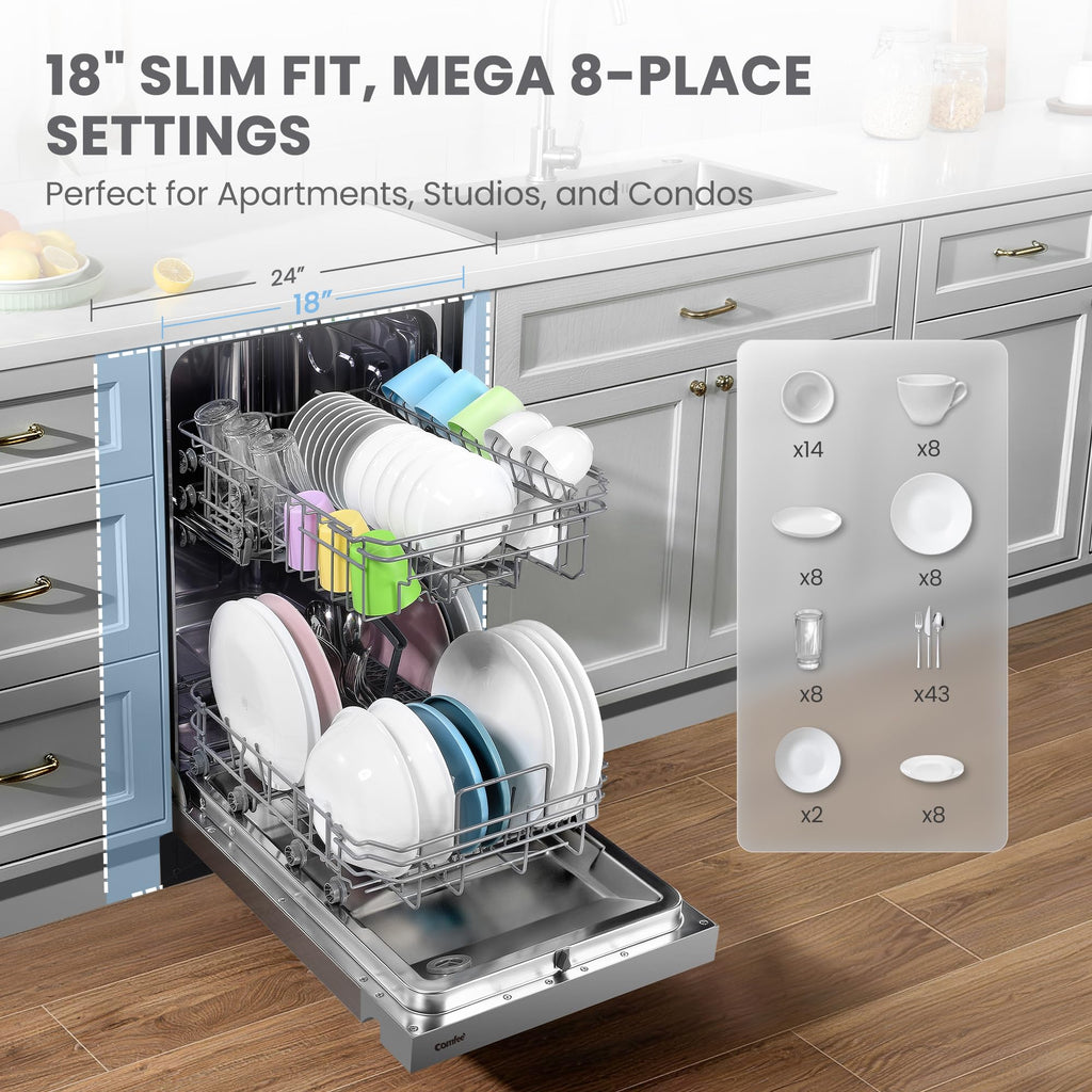COMFEE' 18 Inch Built-in Dishwasher, Energy Star & NSF, Stainless Steel Tub