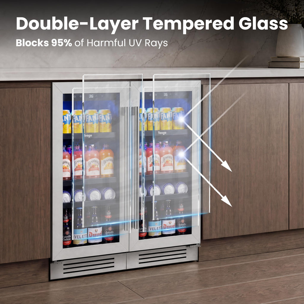 Yeego Beverage Refrigerator - 24 inch 180 Cans Beer Cooler with Glass Door