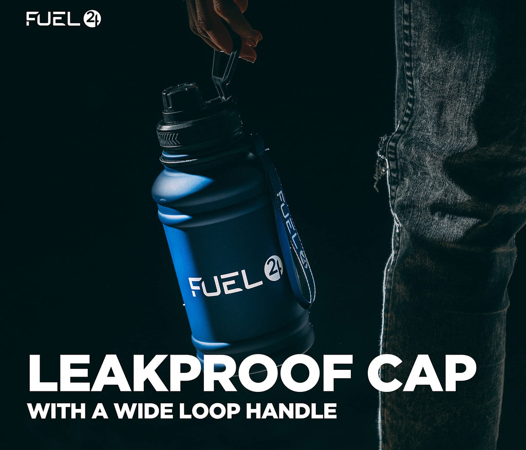 Fuel24 Stainless Steel Jug - 1.3 or 2.2 Litre Water Bottle - Extra Strong, BPA Free, Leak Proof - Large Gym Sports Bottle, 1.3L, 2.2L, Metal Bottle - Colour Options