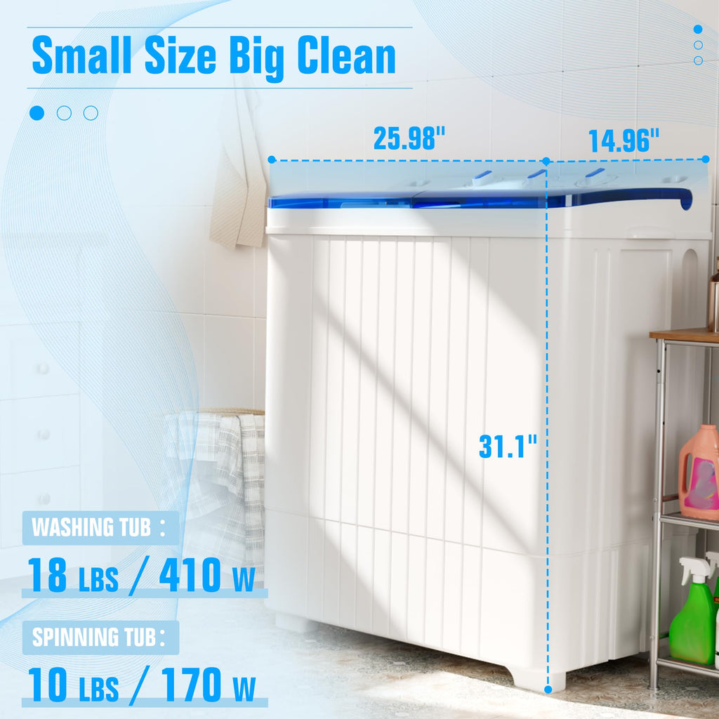 Superday Portable Washing Machine, 25.4lbs Mini Washing Machine and Spin Dryer Combo, Mini Twin Tub Laundry Machine for Camping, Apartments, Dorms, College Rooms, RV, Delicates, Grey