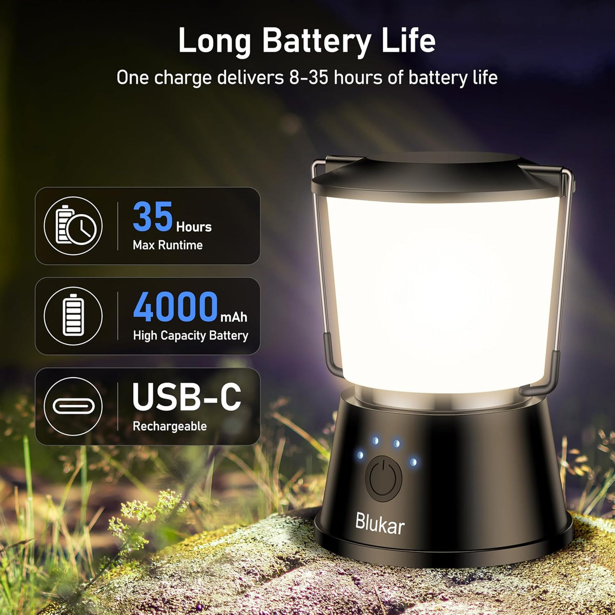 Blukar Camping Lights Rechargeable, 2000L Camping Lantern Lamp Essentials