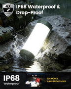 Glocusent Survival Camping Light, 1200LM Brightness Camping Lantern, 80Hrs Runtime & Rechargeable, IP68 Waterproof, 5 Levels & SOS, Compact Camping Lights for Tents, Hiking, Blackout, Hurricane