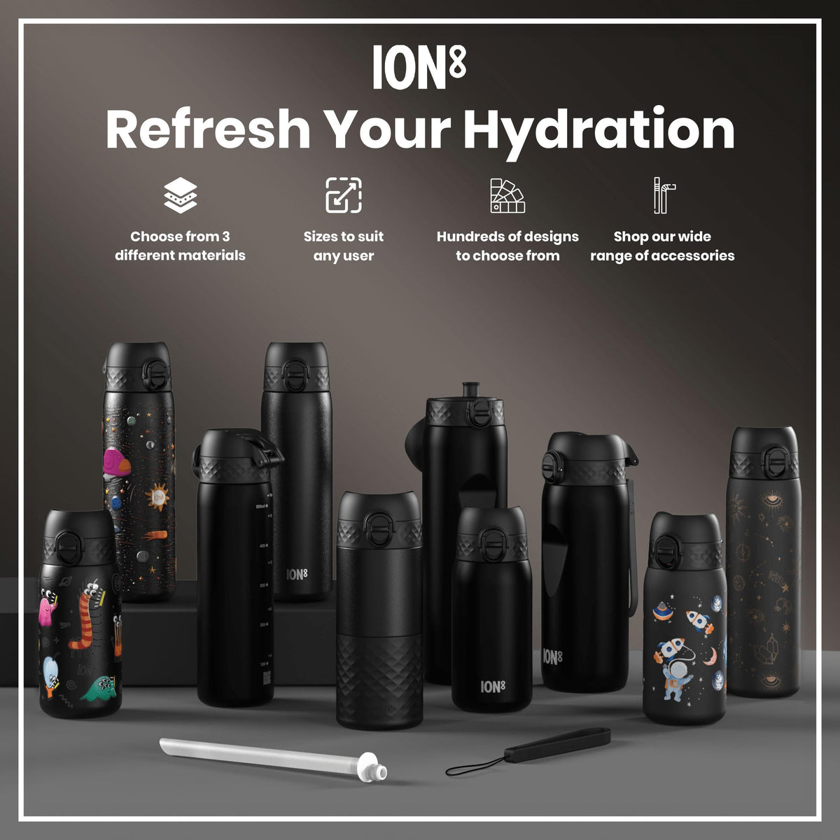 ION8 Lightweight Steel Kids Water Bottle, 400ml/13oz, Purple Unicorns