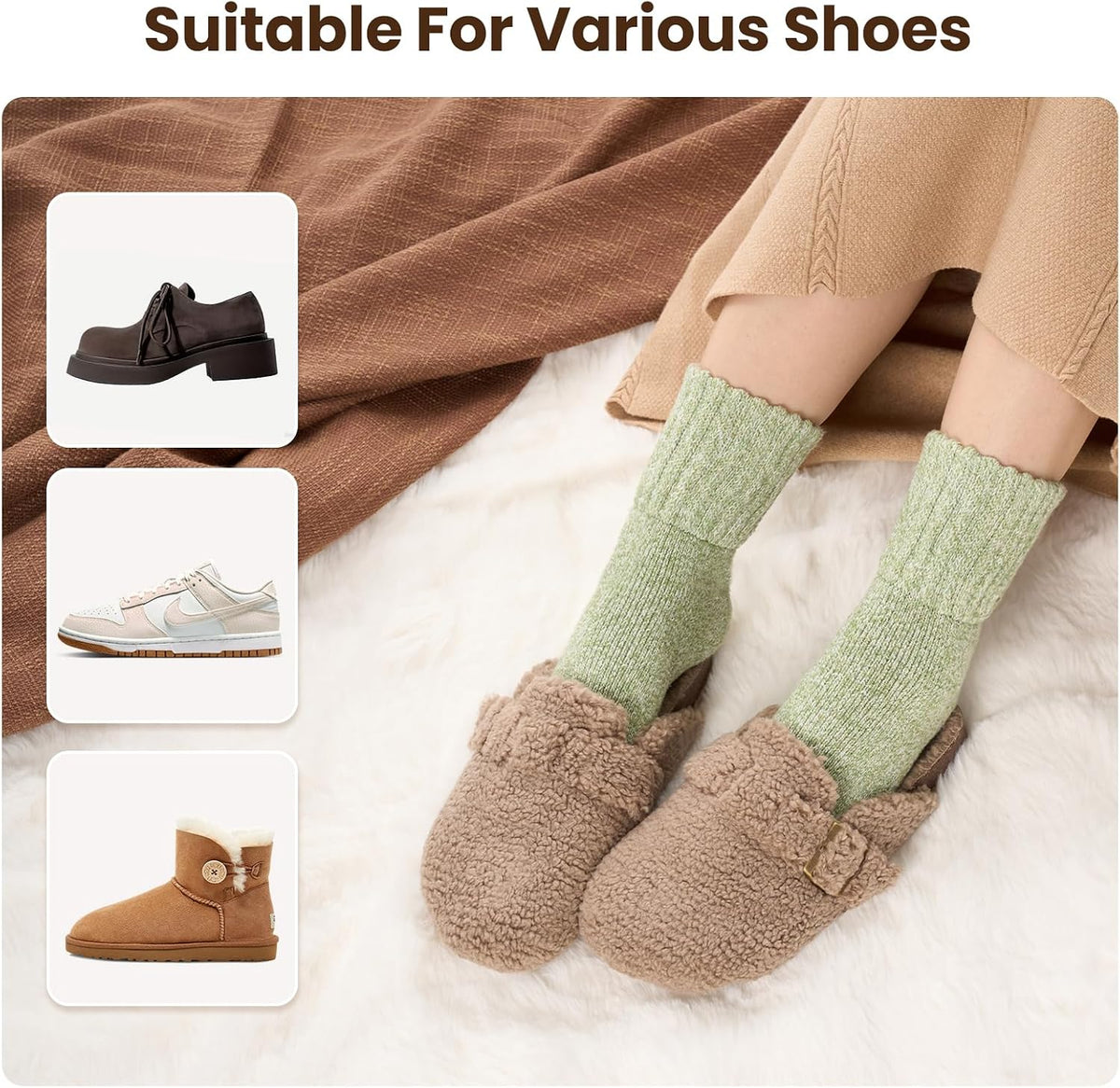 Niorasen Women's Thermal Socks, 3 Pairs Full Cushioned, Cosy Gift Winter