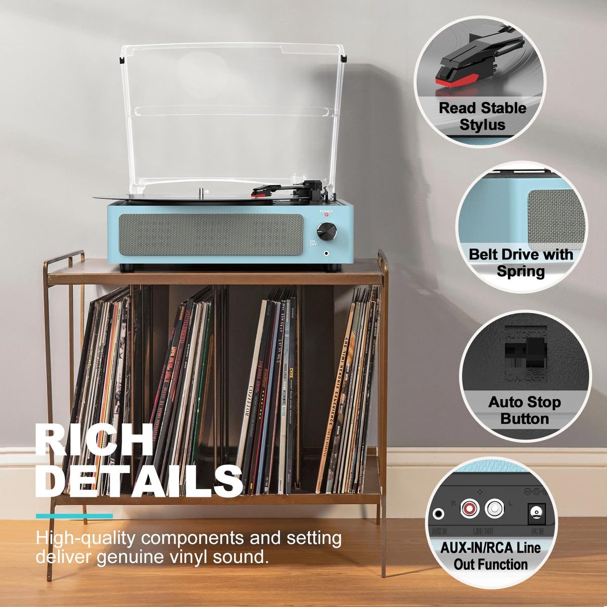 Seasonlife® Retro Vinyl Record Player with Stereo Speakers,Walnut Brown
