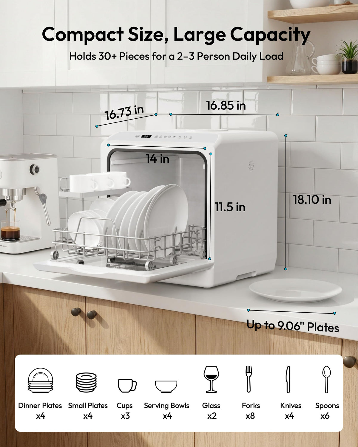 EUHOMY Countertop Dishwasher Portable, 6 Programs with 40 dB, No Hookup