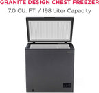 Frigidaire Chest Deep Freezer, 7 Cu. Ft. Capacity, Granita Rugged Design-Adjustable Thermostat-Removable Vinyl Coated Wire Basket-Easy Defrost Drain