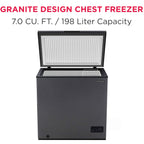Frigidaire Chest Deep Freezer, 7 Cu. Ft. Capacity, Granita Rugged Design-Adjustable Thermostat-Removable Vinyl Coated Wire Basket-Easy Defrost Drain
