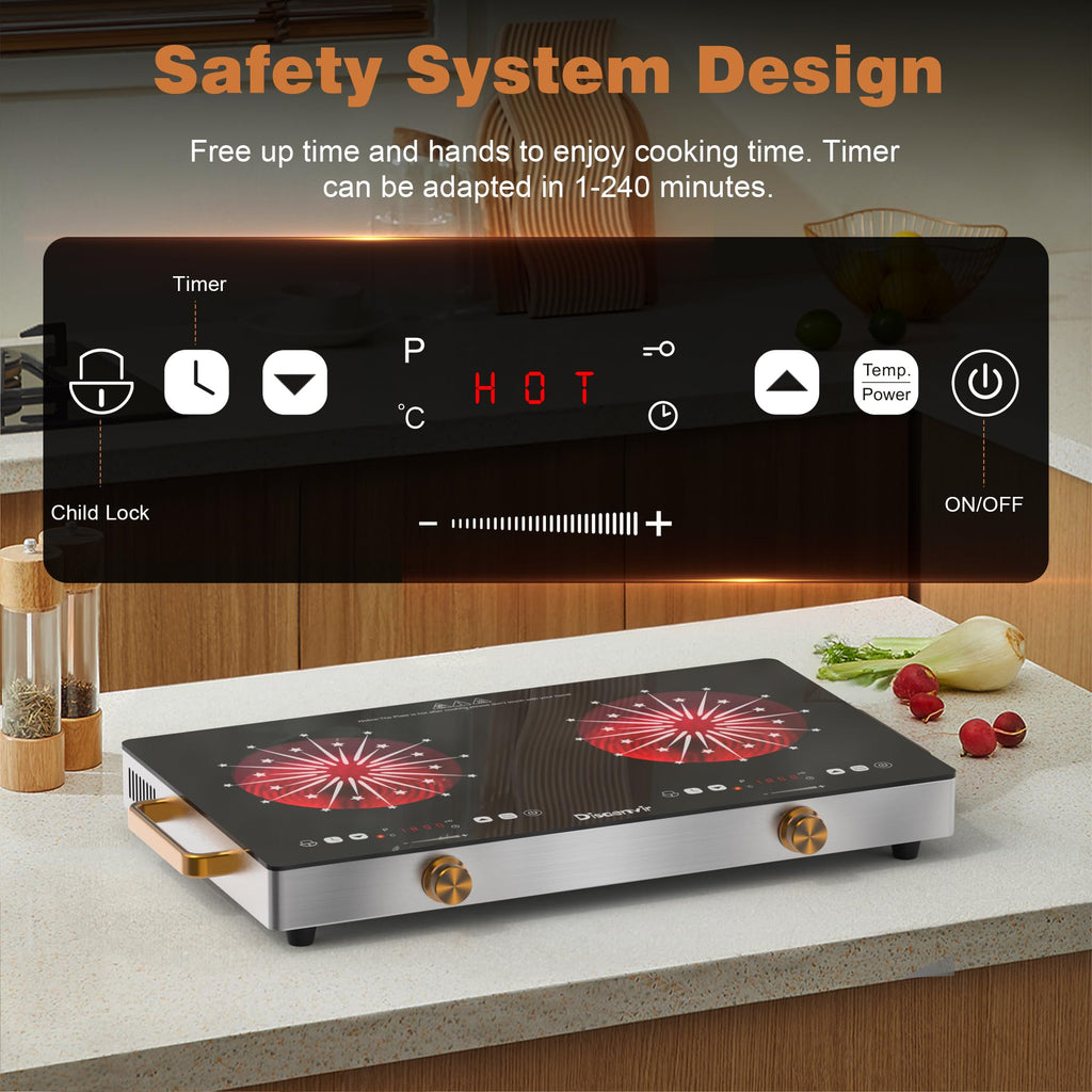 2 Burner Electric Cooktop 110V, 2000W Shard Power