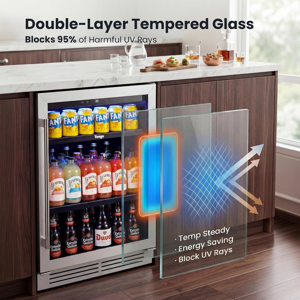 Yeego Beverage Refrigerator - 24 inch 180 Cans Beer Cooler with Glass Door