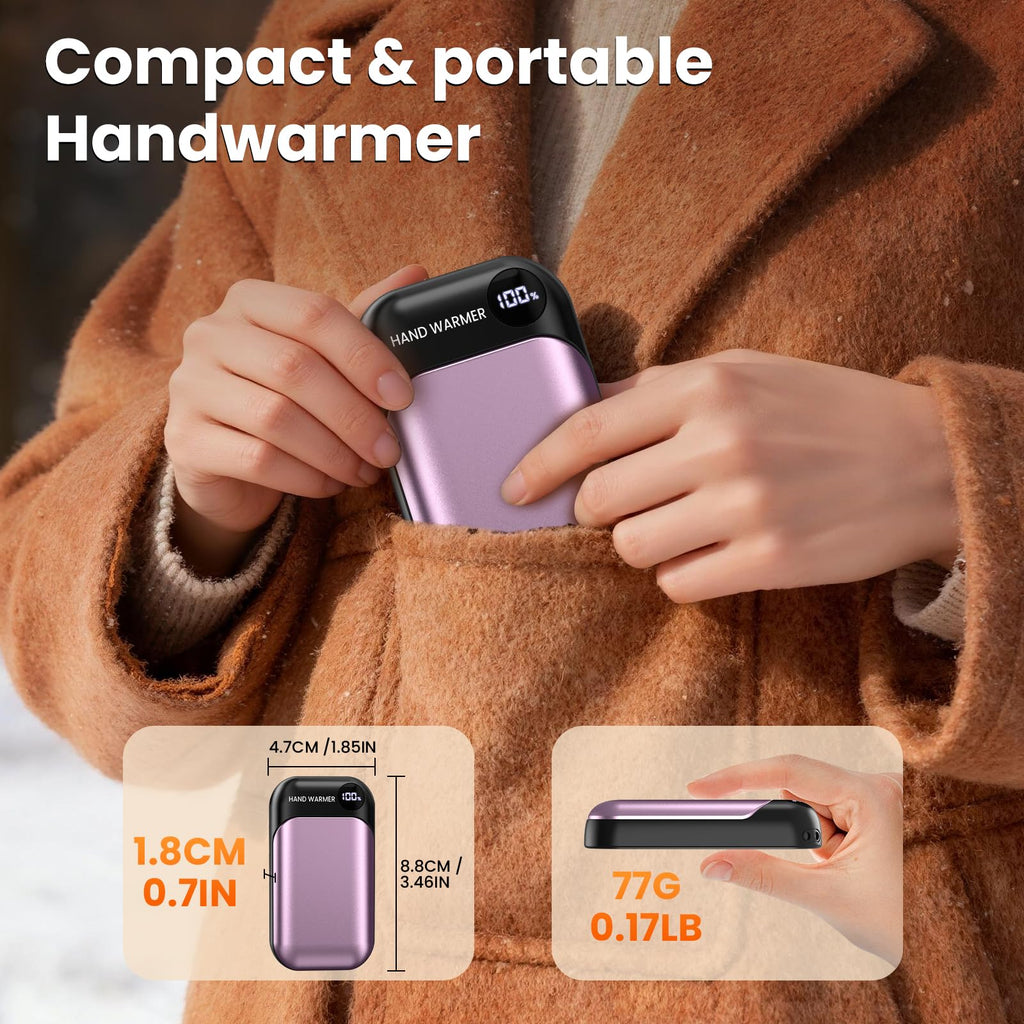 Hand Warmers, 2 Pack Magnetic Electric Handwarmer, 6000mAh USB Hand Warmers Rechargeable, 4 Heat Settings, LED Digital Display, Suitable for Outdoor Indoor - Hunt, Camp, Golf or Gift Giving