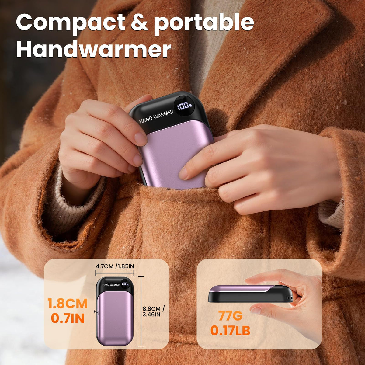 Hand Warmers, 2 Pack Magnetic Electric Handwarmer, 6000mAh USB Hand Warmers Rechargeable, 4 Heat Settings, LED Digital Display, Suitable for Outdoor Indoor - Hunt, Camp, Golf or Gift Giving
