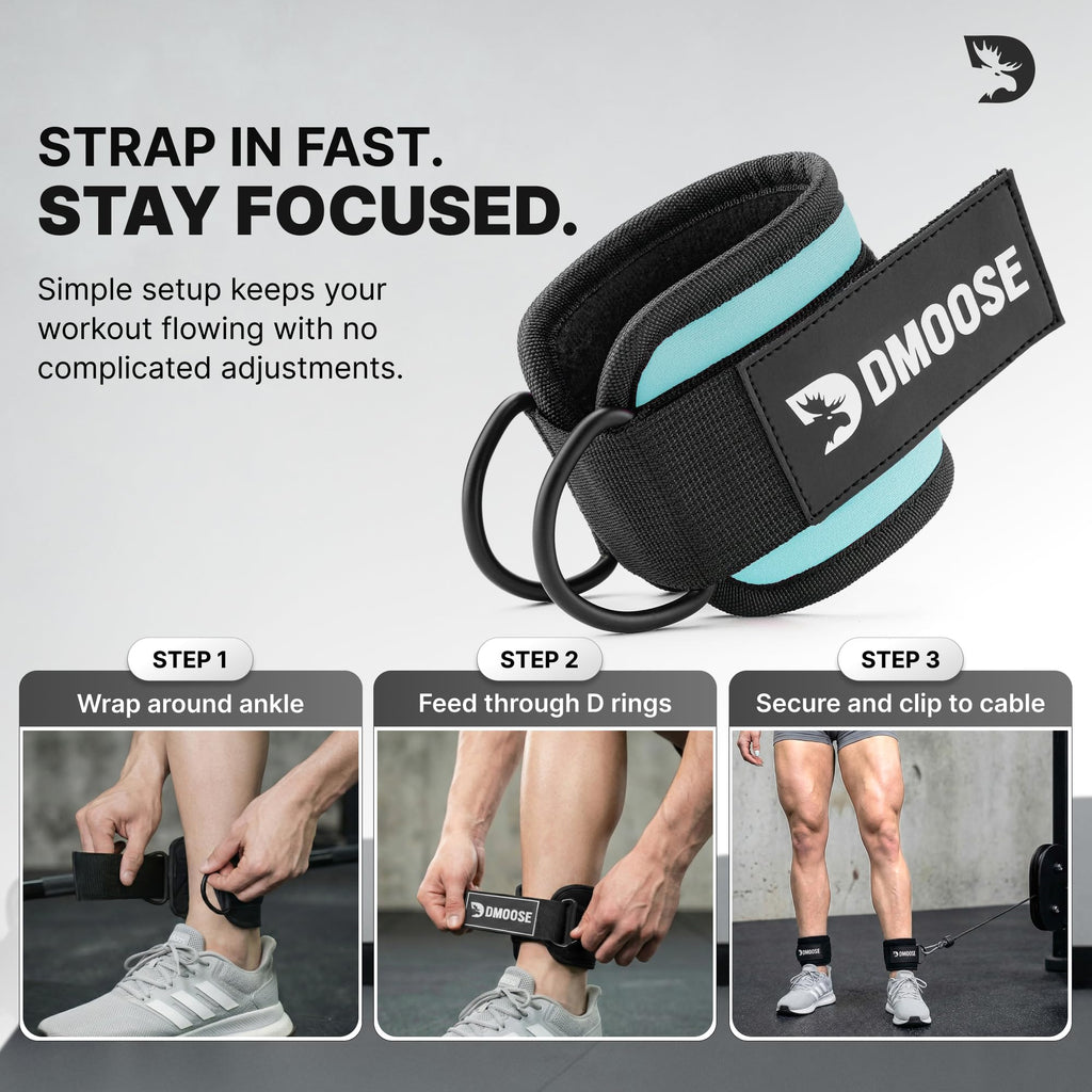 DMoose Fitness Ankle Strap for Cable Machine - One Size Fit with Premium Padding Cuffs - Cable Kickback Ankle Straps - Gym Attachments & Lower Body Exercises
