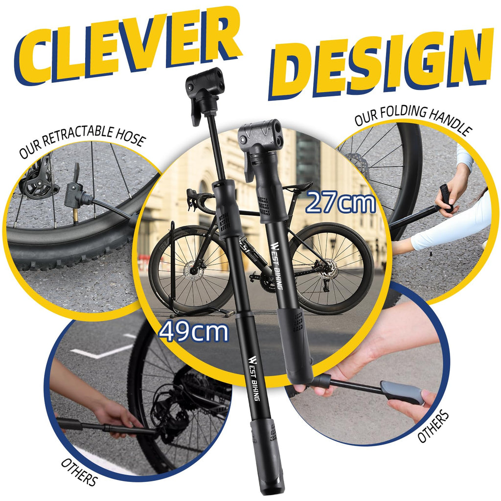Bicycle Pump Mini Bike Pump Aluminum Alloy Cycle Pump for Presta & Schrader Valve, Portable Lightweight Bike Tyre Pump Fast Tyre Inflation Mini Air Pump For Mountain Road Bike Ball Pump